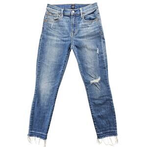 Gap Jeans Womens 27 True Skinny Ankle Destroyed Raw Hem Mid Rise 25" Inseam
